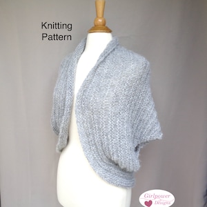 Simple Shrug Wrap Knitting Pattern, Easy Knit Oversized Bolero, Cocoon Shawl, Chunky Bulky Yarn, Womens XS S M L XL 2X