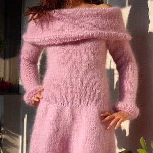 Hand Knit Mohair Dress,Chunky Long Sweater,Fuzzy Sweater Dress Big Turtleneck