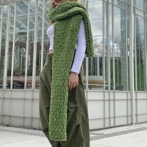 Oversized Extra Long Chunky Scarf | Hand-Knitted Winter Shawl | Soft Flufy Yarn Blanket Scarf | Cozy Shoulder Wrap | Made with Puffy Yarn